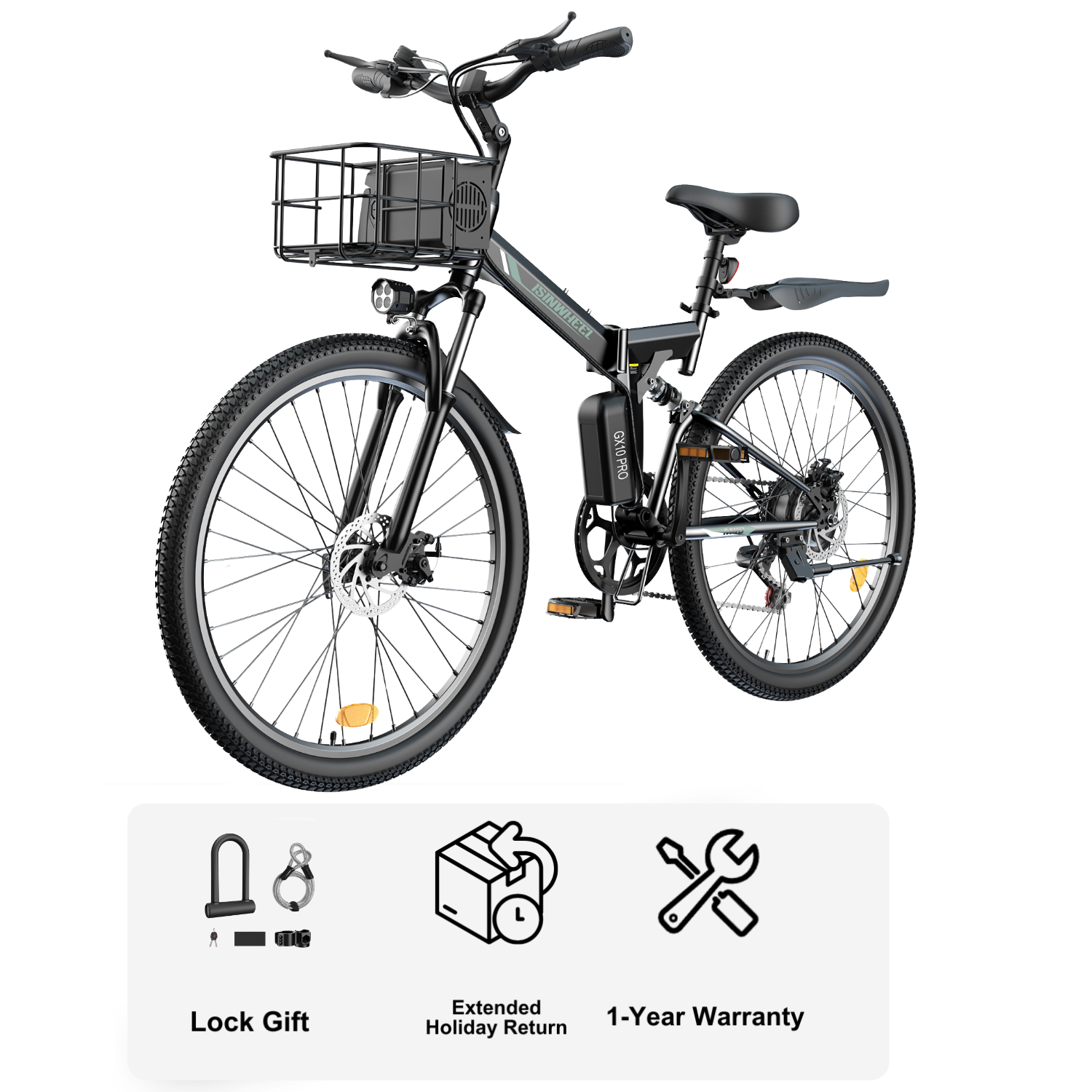 isinwheel M40 500W Folding Electric Bike with Basket