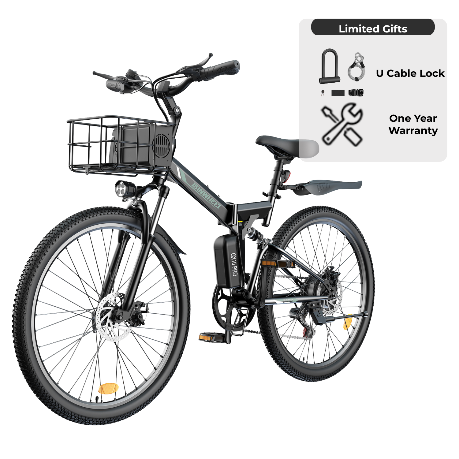 isinwheel M40 500W Folding Electric Bike with Basket